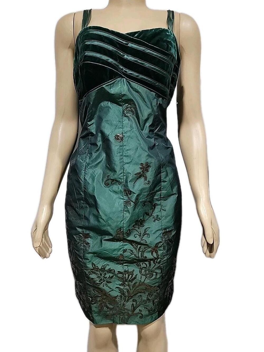 JULIANA Collezioni Elegant  Women's Size 8 Taffeta Velvet Green Bow Dress #5